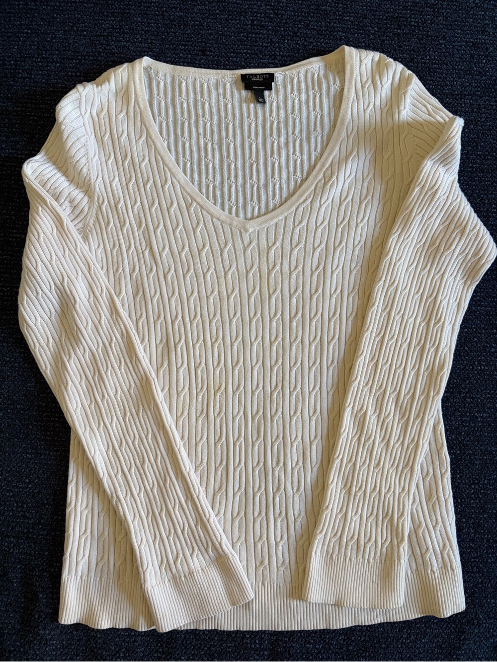 Talbots Cotton Cream Cable-Knit V-Neck Sweater - Women's